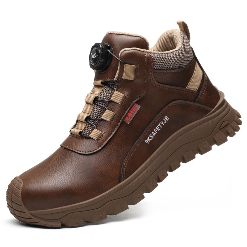 Waterproof Men Safety Shoes Rotating Button Labor Protection Shoes Leather Men's Work Boots with Steel Toe Protective Boots