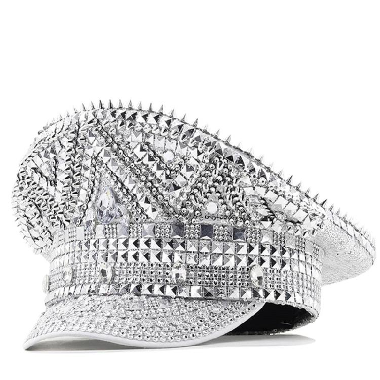 Gleaming Headwear Hat Sparkly Captain Hat Crystal Sailor Hat for Music Festivals