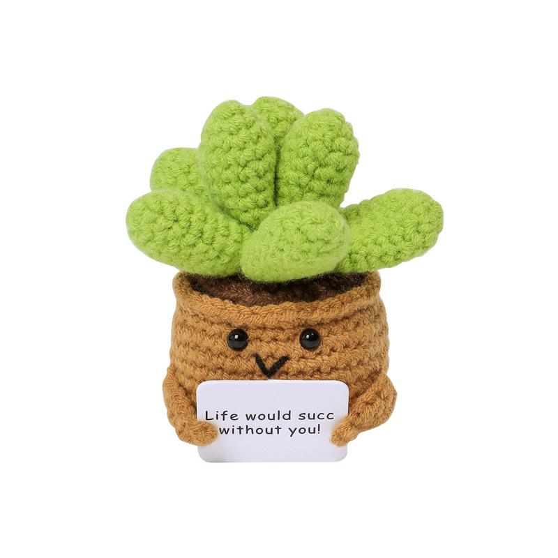 Mini Cute Crochet Flowers Finished Handmade Cactus Heart Potted Plants Handmade Bouquets Home Desktop Decoration Christmas Gift