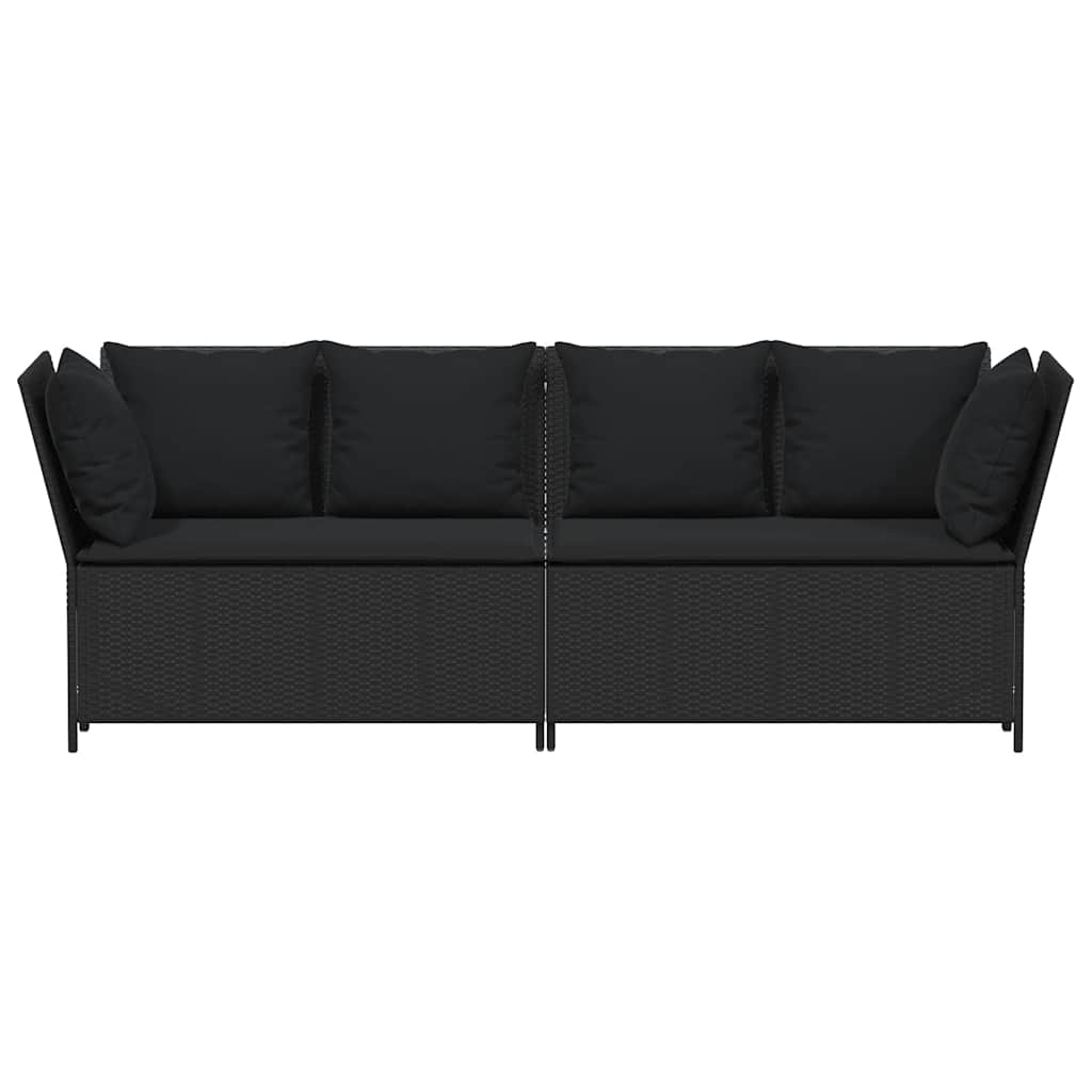 Garden Sofa with Cushions Black Poly Rattan