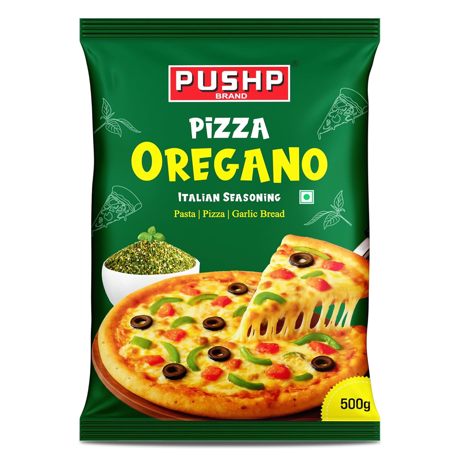 Pushp Pizza Oregano 500g Pouch Authentic Italian Herb Seasoning For Pizza Pasta Garlic Bread Snacks And Delicious Toppings