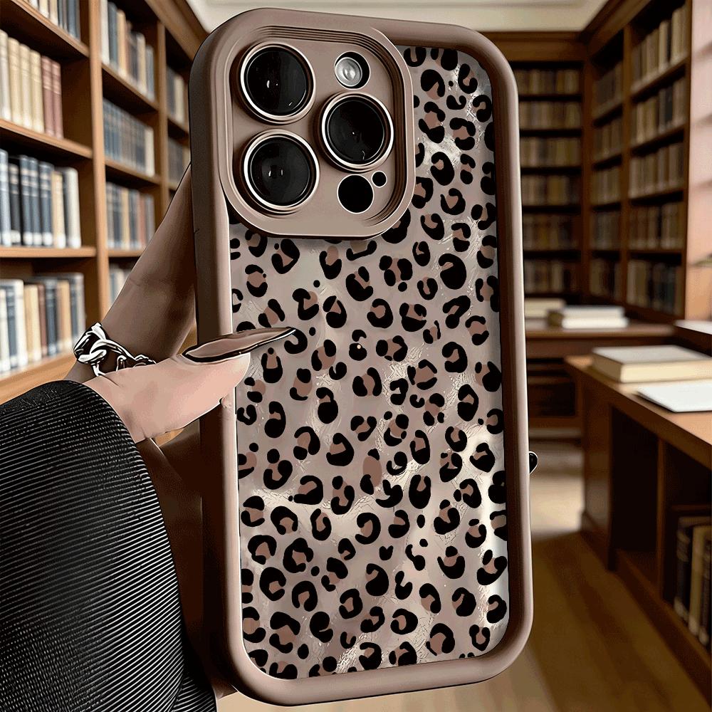 Light Brown Leopard Print Soft TPU Phone Case for iPhone 17 16 15 14 13 12 11 Pro Max Plus Shockproof Anti-Slip Cover