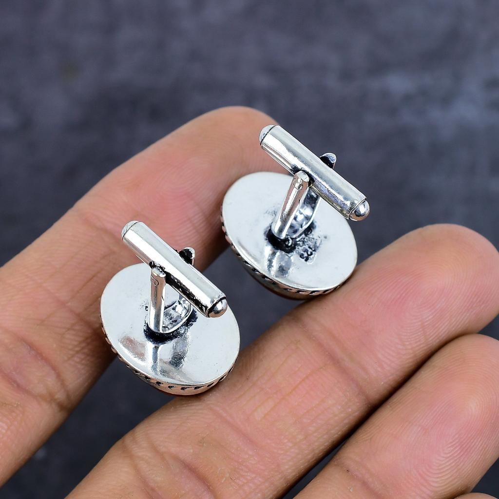 Copper Blue Turquoise Gemstone Handmade 925 Sterling Silver Cufflinks T3z45