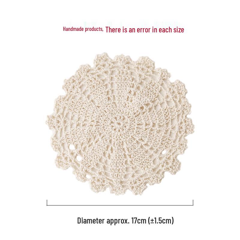 Beige Hand-Crocheted Cotton Fabric Insulation Coaster & Placemat with Large Hollow Lace Design