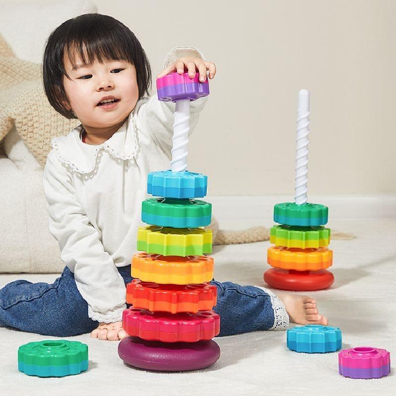 Colorful Plastic Rainbow Stacking Tower Toy For Toddlers Ages 1-2 Educational Fun