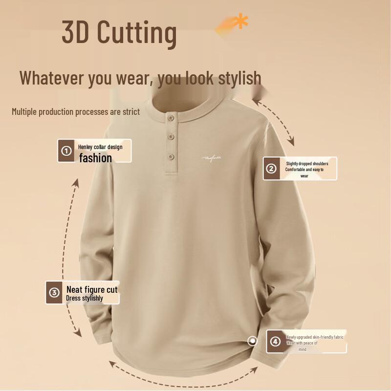 Mark Fairwhale Unisex Korean Style Relaxed Fit Henley Long Sleeve T-Shirt