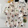 Korean Cloud Cotton Cartoon Couple Pajamas Set - Short Sleeve Cardigan & Shorts