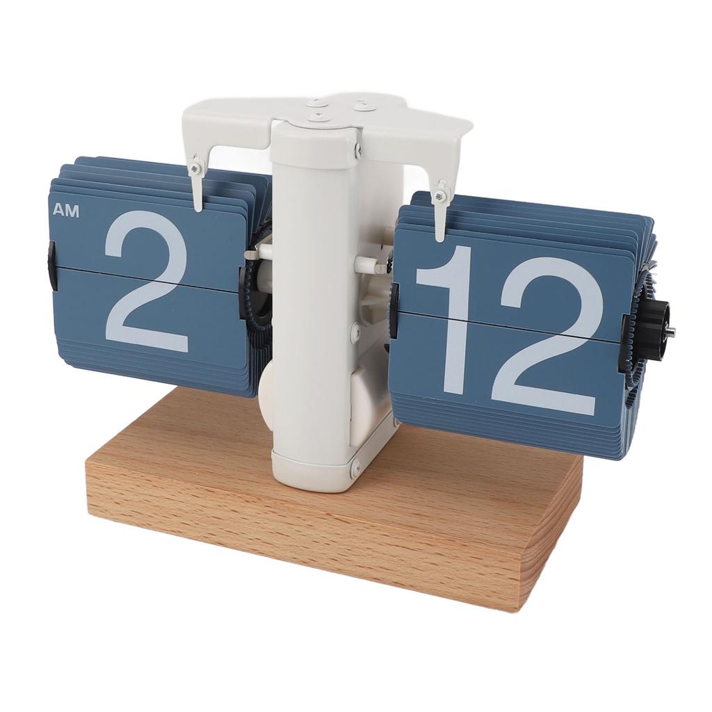 Flip Desk Clock Auto Mechanical Flip 12H AM PM Wood Base Battery Powered Vintage Retro Digital Table Clock for Home