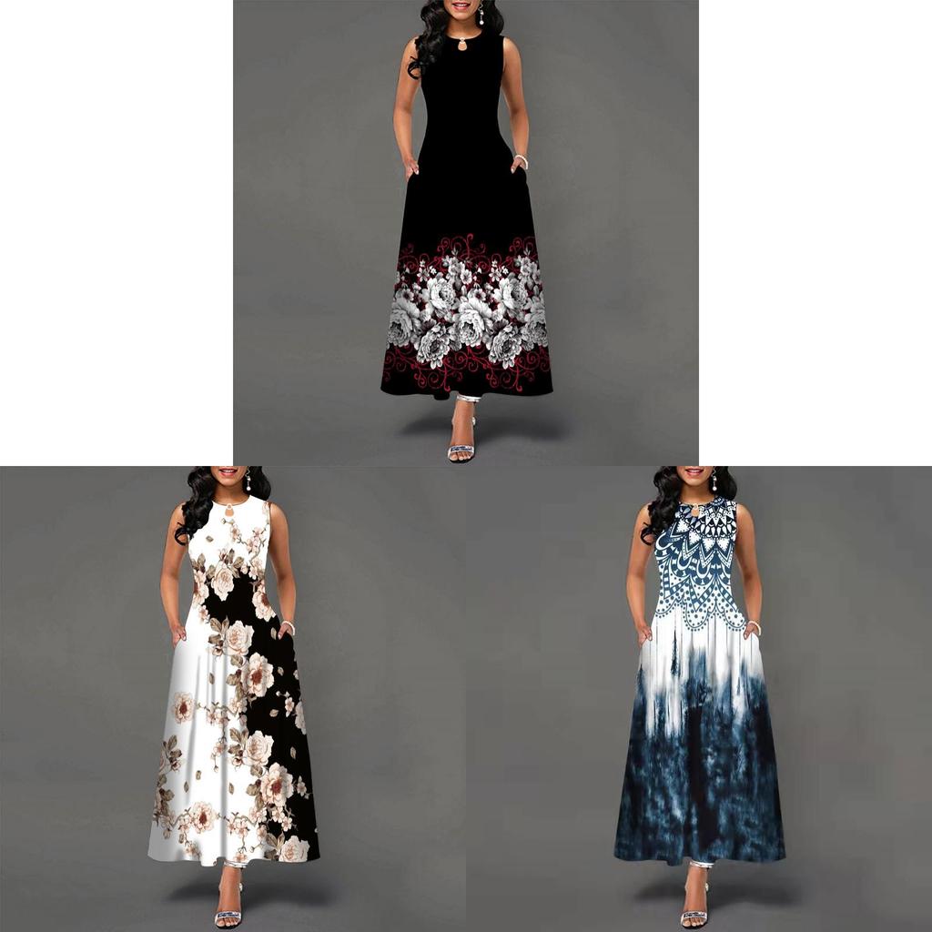 Urban Chic Printed Polyester Sleeveless Maxi Dress For Work And Casual Wear