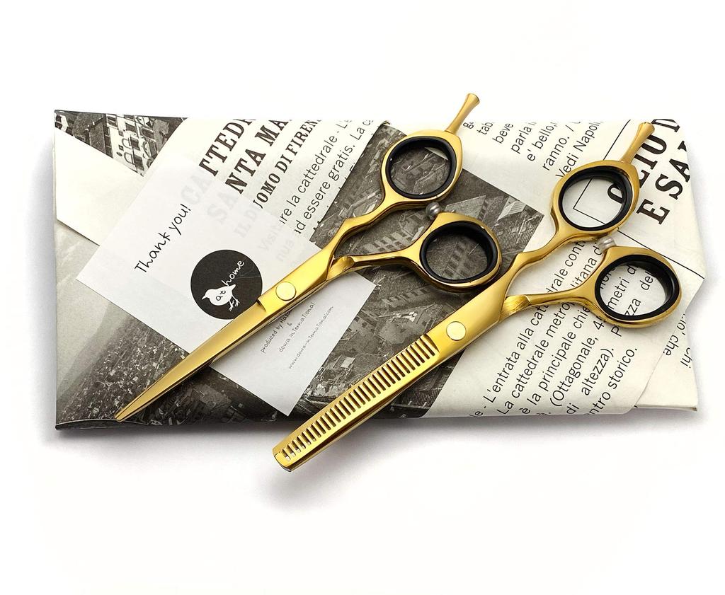 Scissor House Gold Haarschnitt Haarschneidescheren-Set Schere Schere Professionelle Anfänger Friseur Barber Schneideschere [@home set] Selbstschneiden
