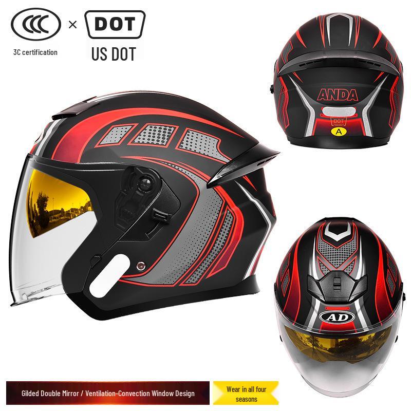 3C Certified Unisex Motorcycle Helmet with Sun Protection & Dual Visors - Four Seasons Use XL