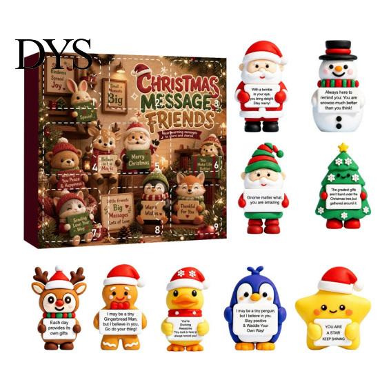 Cute Christmas Decorations 9 Grid Countdown Box, Santa Snowman And Gift for Best Friends Reindeer Figurines with Inspirational Quotes, Holiday