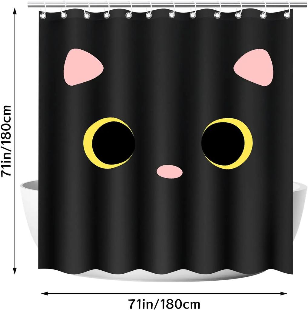 New Cat Pattern Waterproof Shower Curtain Bathroom Pendant, Creative and Cute Cartoon Design, Suitable for Home Decoration
