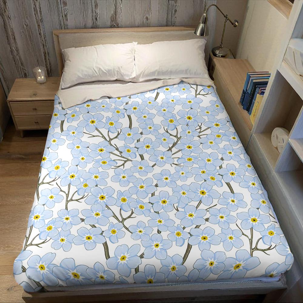 Forget-Me-Not Branch Flannel Blanket Warm Soft Halloween Christmas Couch Warm Cozy Decorative Decor Gift for All Season