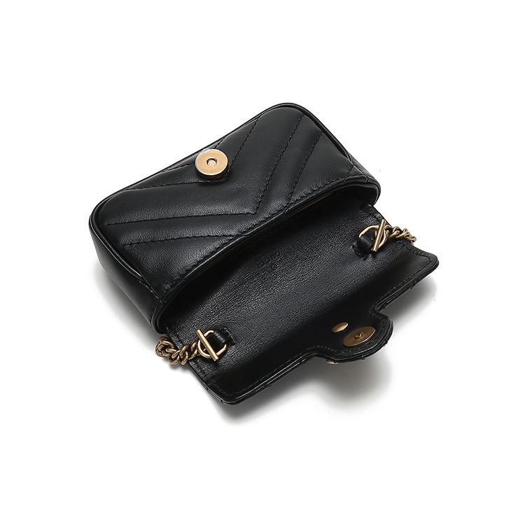 Gucci GG Marmont Mini Shoulder Bag Black Quilted Leather Gold Hardware Chain Crossbody Bag for Women Daily Commute Shopping 575161-DTDCT-1000