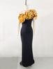 Elegant One-Shoulder Gold Flower Women's Banquet Dress (2026)