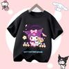 Kuromi Children's Pure Cotton Short-Sleeved Girls' Casual Shirt - Summer T-Shirt with Cartoon Print- Three Little Monkeys Series