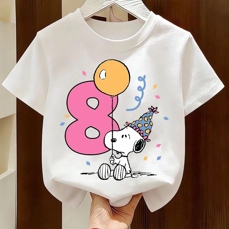 Kawaii Snoopys Kids T-Shirt Anime Digit 1-9 Cotton Short Sleeve Summer Top for Boys & Girls Children Birthday Gift