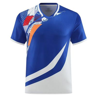 Anmurye Table Tennis Short Sleeve Shirt with Abstract Geometric Badminton Strength Practice Stylish Summer Blue Size L Men's Uniform, T-Shirt,