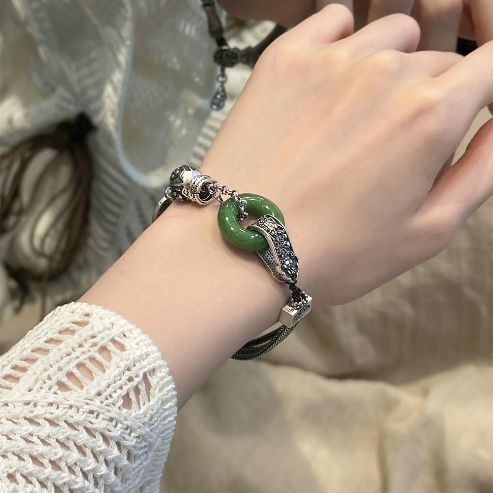 New Chinese Style Retro Beaded Bracelet Aesthetic Green Bangle Auspicious Occasions