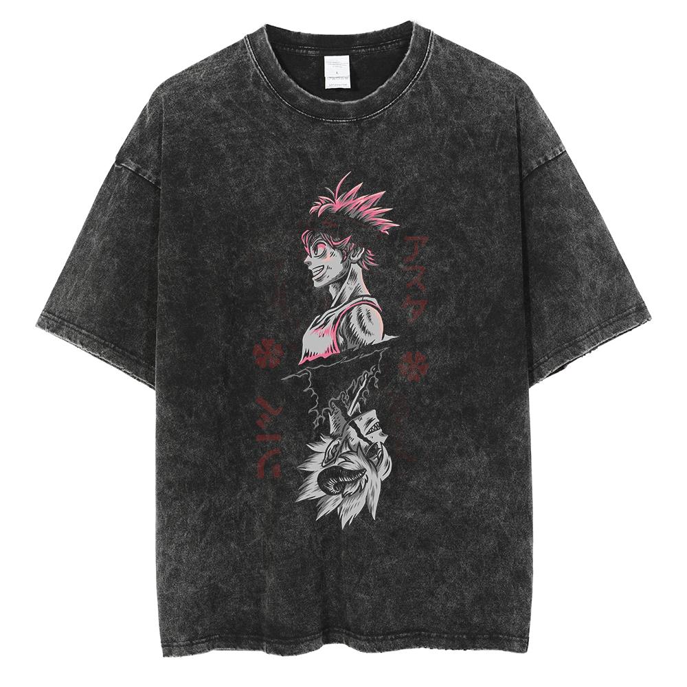 

Hot Anime Black Clover Asta Logo Graphic Washed T Shirt Men Vintage Cotton Tshirts Manga Oversized Streetwear Harajuku Male Tops 3XL