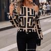 Womens Fall 2026 Geometric Print Long Sleeve Top One-Shoulder Collar Slim Fit Shirt