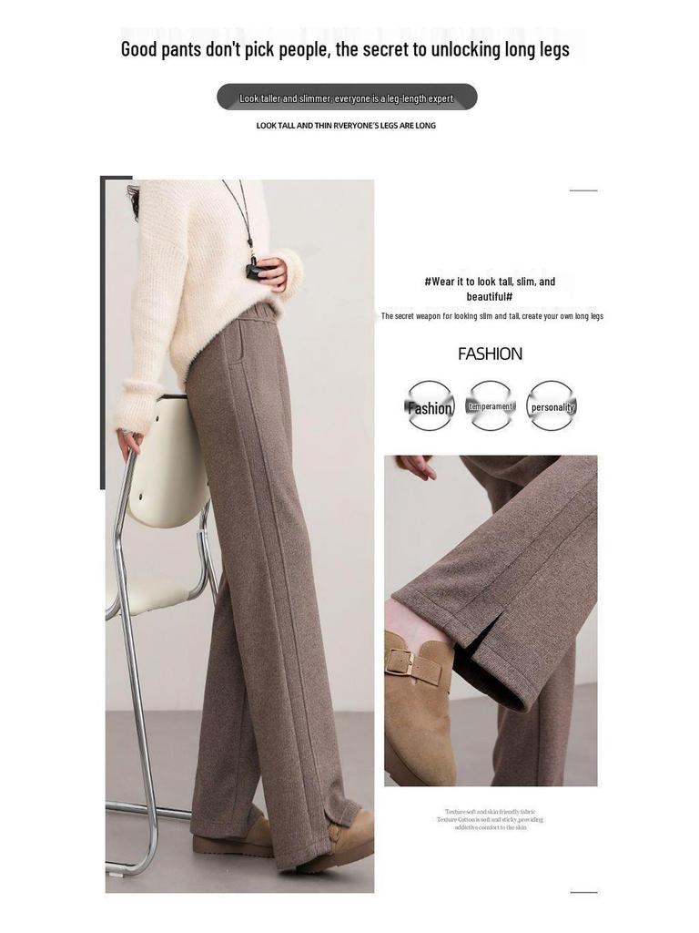 Women's High-Waisted Wool Wide-Leg Pants - Cozy Autumn/Winter Slimming Casual Trousers