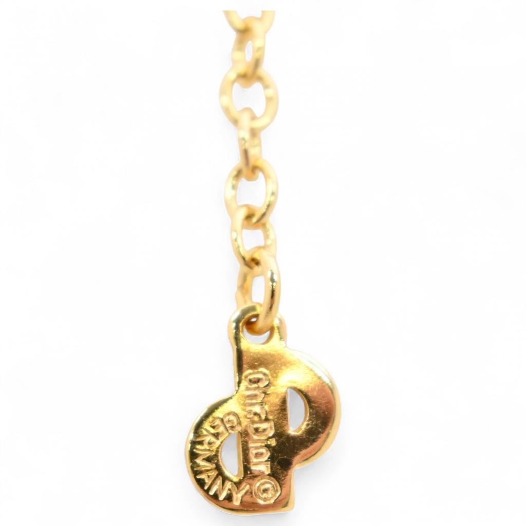 Auth DIOR Necklace Round Logo Gold Di6506bf