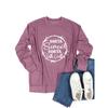 Women's Casual Solid Color Lettering Printed Round Neck Long Sleeve Top