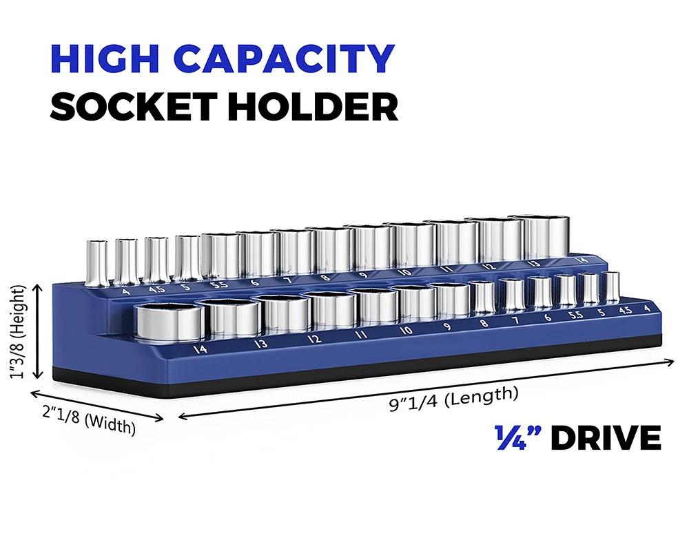 6-Piece Magnetic Socket Holder Set, Plastic Socket Organizer Tray with Magnetic Strips, Metric and SAE Sizes