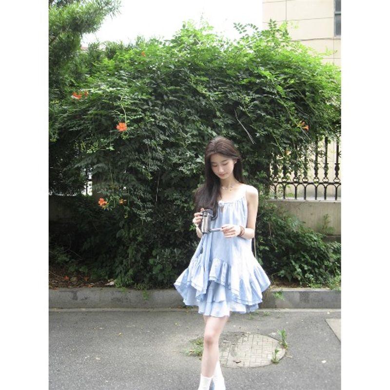 

Кумикуми Приморский Праздничный Стиль Синий Необычный Жилет Слинг Женский Летний Юбка-Торт Юбка Комплект из Двух Предметов Skirt L