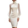 Women's Mesh Sheer Long Sleeve Mini Dress, Ruched Bodycon Mock Neck Party Cocktail Dress, Formal Wedding Guest Evening Gown