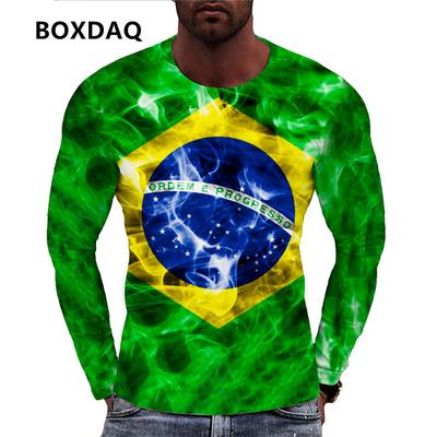 Braziliaans Vlagpatroon Heren T-shirts Lente Herfst Lange Mouw 3d Tie-dye Print Street Hip Hop Heren Tees 6XL Grote Maat Casual Tops