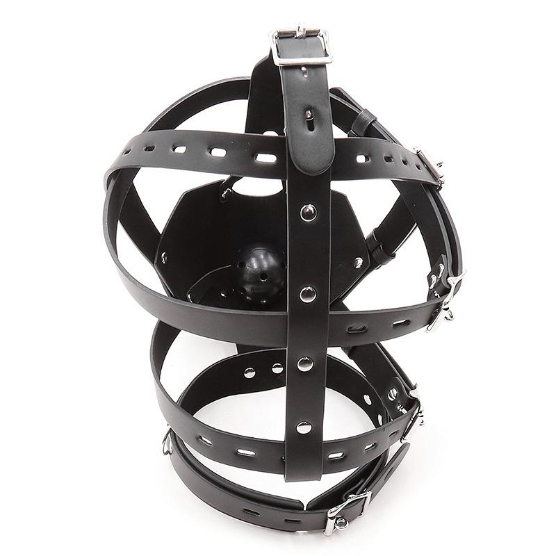 PU Leather Harness Face Mask Cool Black Headgear BDSM Bondage Restraint Muzzles Ball Mouth Gag Sex Toys for Couples Adult Games