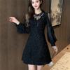 Long Sleeve Dresses Women Black Lace Patchwork Casual Office Ladies Elegant Slim Party Spring Vestidoes Chic Mid-Calf Vintage