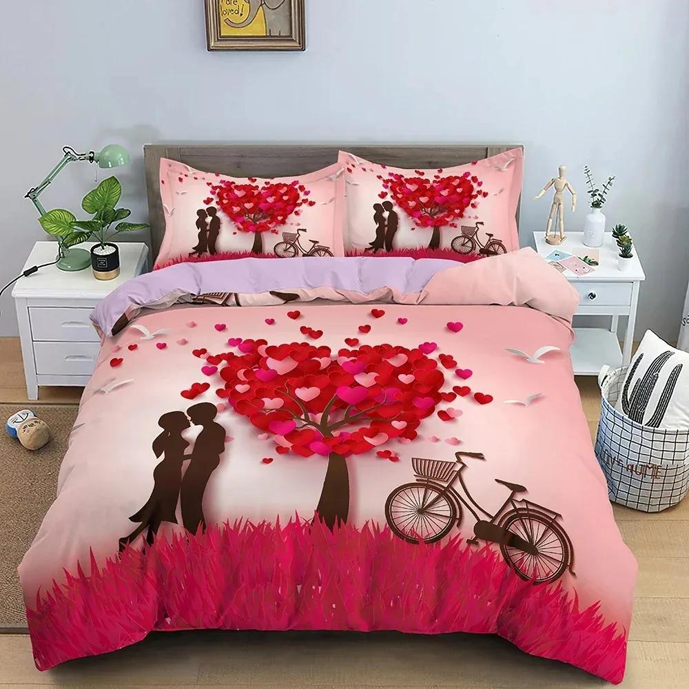 Top Heart-Shaped Tree Bedding Set Soft Quilt Cover Romantic Style Duvet Cover Set Full Queen King Bedclothes Valentine'S Day