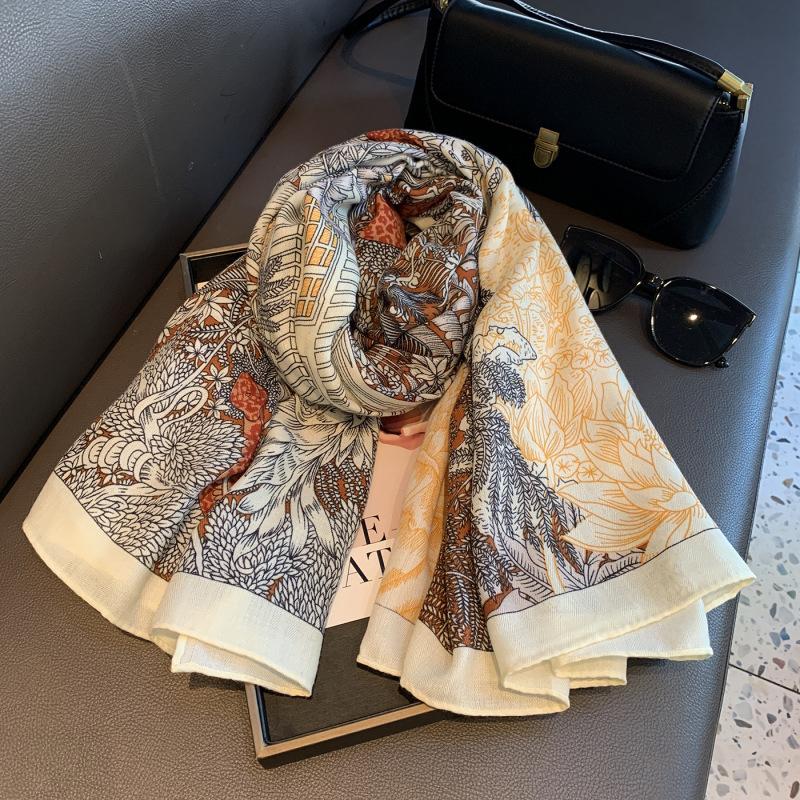 Light Luxury Silk Scarf Women's High-end Jungle 111CM Large Square Scarf Decorative Scarf Spring and Summer Air-conditioned Room Shawl Scarf Square Sc