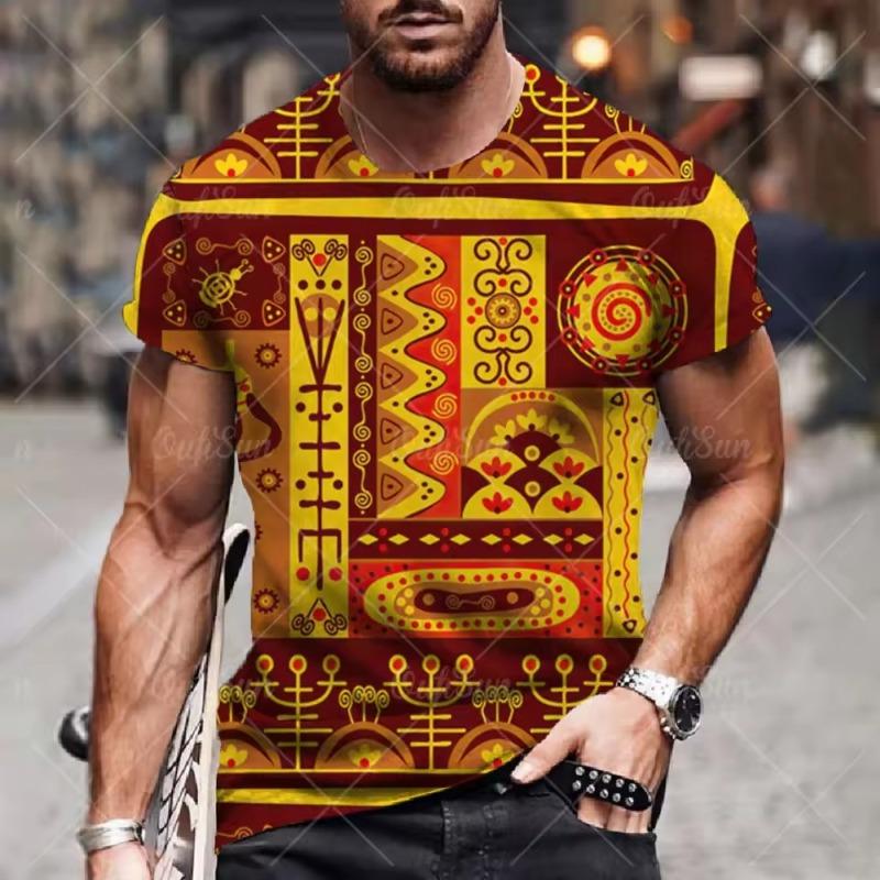 

Мужская футболка с этническим принтом 3D, повседневная, с коротким рукавом, летняя, с круглым вырезом, уличная одежда, винтажная, мужская, свободная, дышащая, мужская одежда 6XL