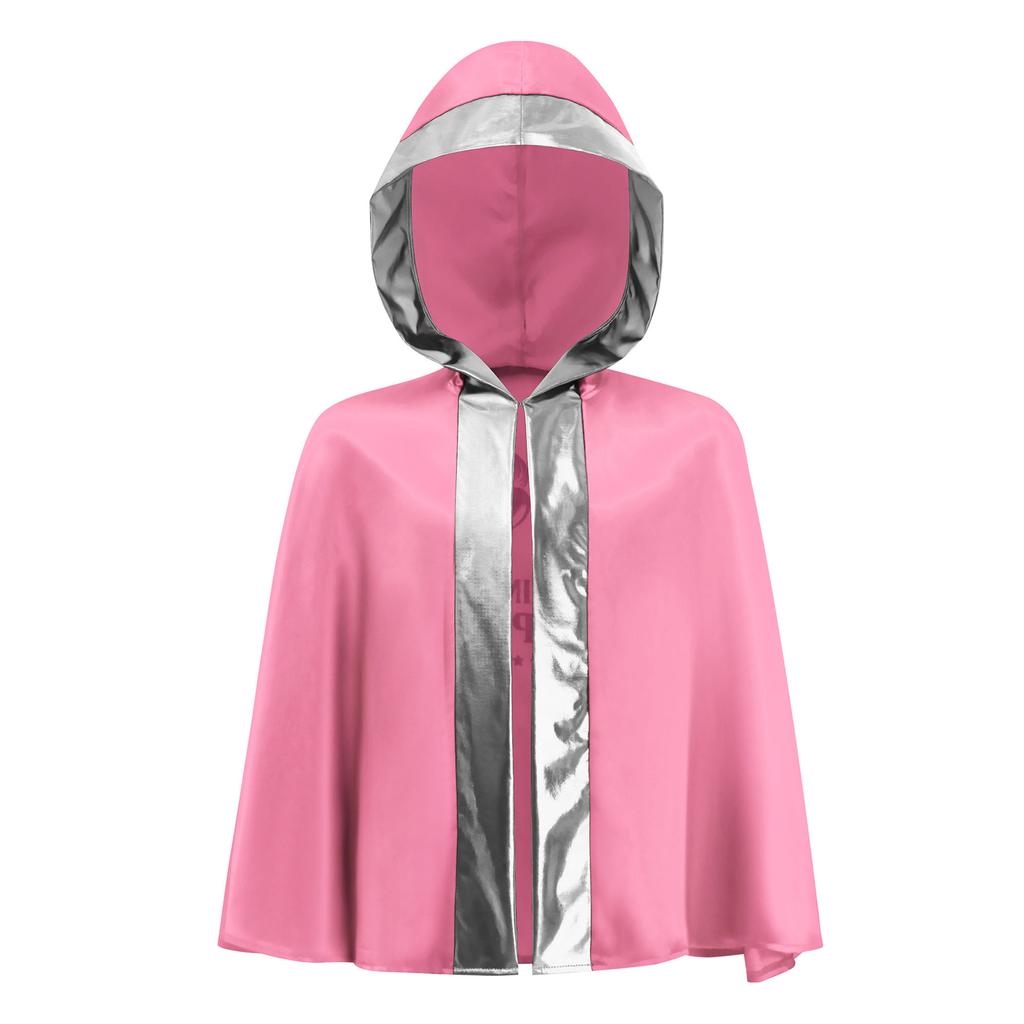 Kids Boys Girls Boxing Costume Halloween Cosplay Cloak Open Front Metallic Trim Letter Printed Back Hooded Boxer Robe