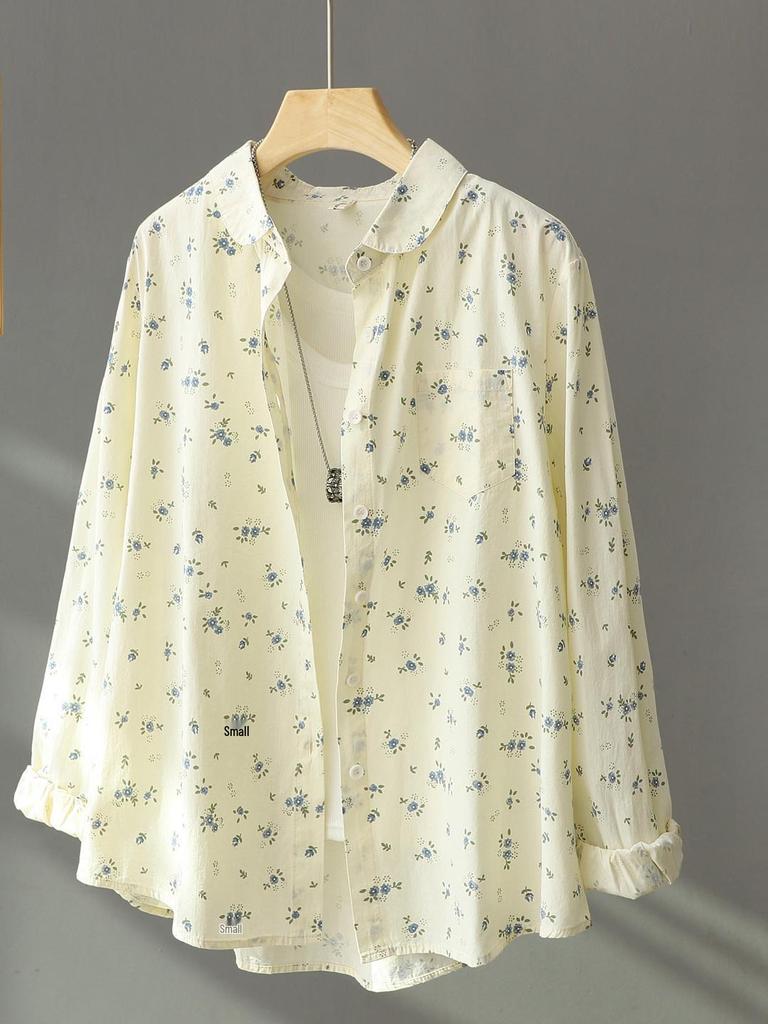 Women's Floral Print Cotton Long Sleeve Shirt - 2026 Spring Collection