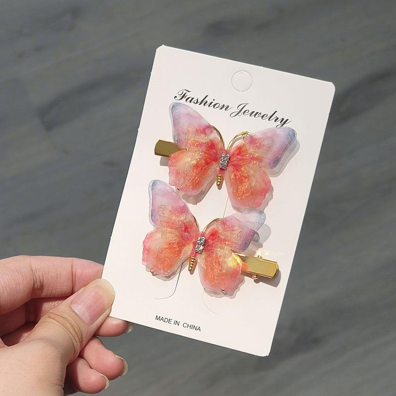 3D Gradient Butterfly Hair Clips for Girls, Rhinestone Hair Accessories for Kids