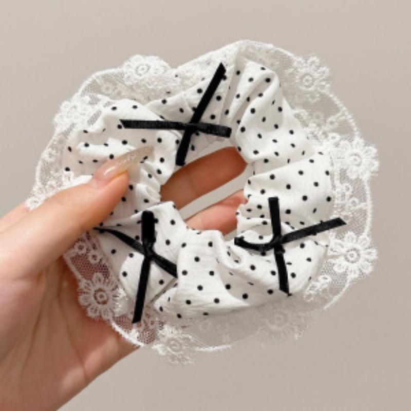 Lace Check Bow Hair Ring Female Cute Sweet Balls Scrunchie Vintage Gentle Hair Accessories
