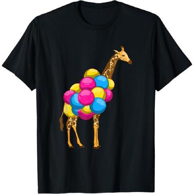 Giraffe Balloon Funny Long Neck Tall Animal Girls T-Shirt