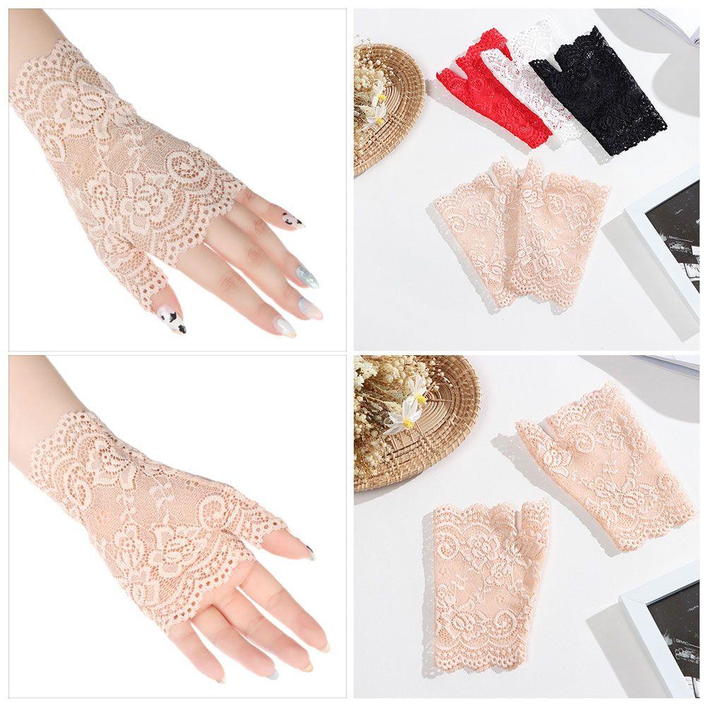 Fashion Half Finger Sunscreen Lace Gloves Fingerless Mittens Driving Gloves Short Gloves