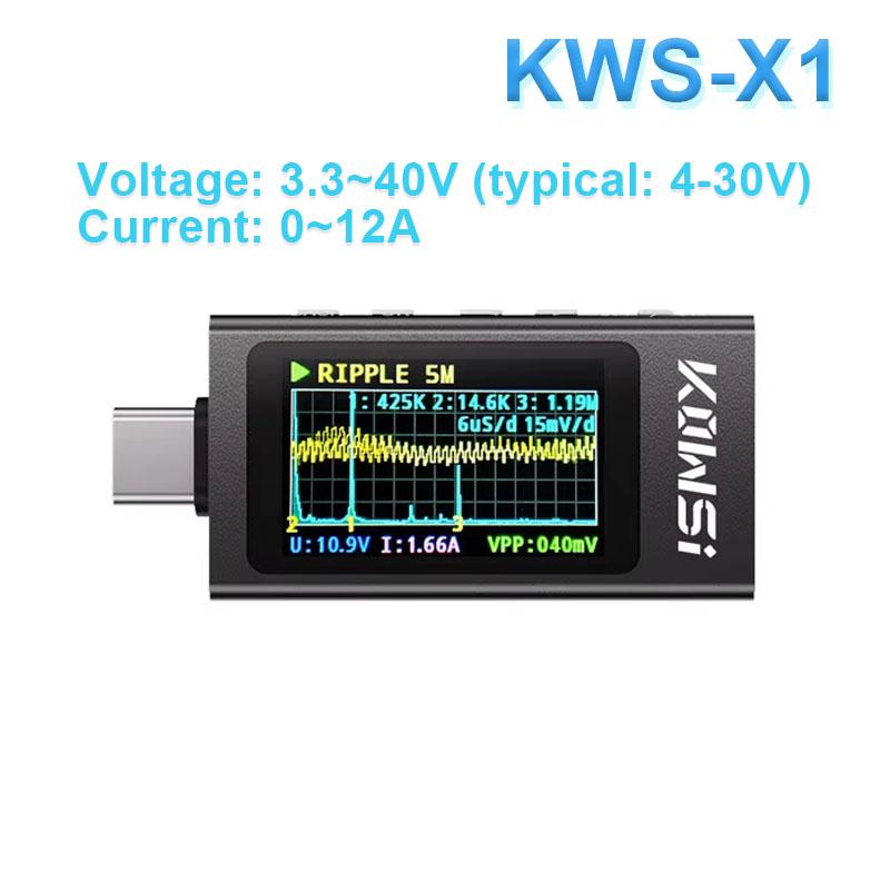 KWS-X1 Digital Voltmeter 3.3-36V 0-12A Type-C Current Voltage Monitor 240W USB Tester Fast Charging Trigger Meter HD IPS Display