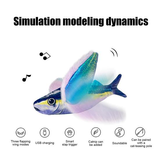 Yousheng 1Pc/2Pcs Interactive Flapping Wings Fish Cat Toy Electric Touch Activated Plush Fish with Sound Rechargeable Chirping Toy for Indoor Cats