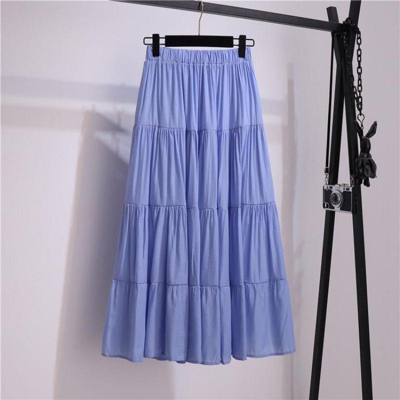 

DX~~ Новая юбка из сращенного хлопка и льна, литературная свежая длинная юбка, универсальная и с высокой талией, распашная юбка А-силуэта, повседневная юбка One size синий