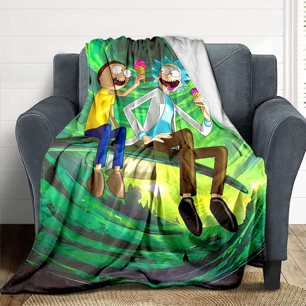 1pc Rick and Morty Blanket Lightweight Flannel Throw For Sofa, Bed, Travel, Livingroom, Office, Couch, Chair, And Bed