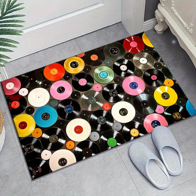 Vinyl Record Design Polyester Carpet,  Crystal Velvet Floor Mat, Anti-Slip Area Rug for Bedroom, Living Room, Home Decor