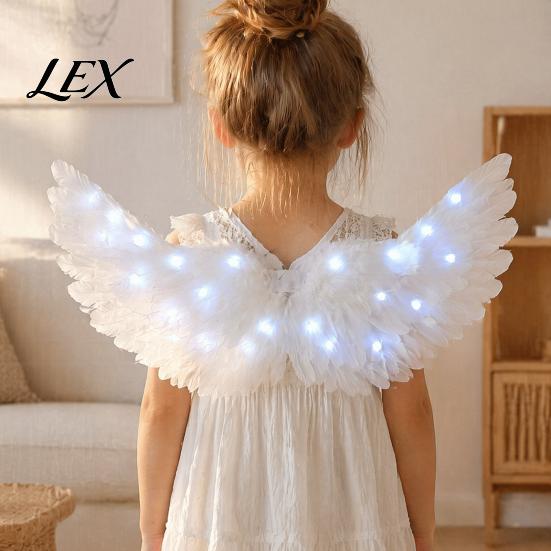 Realistic Angel Wings for Photography LED Light Up Feather Costume Kids, Cupid Parties Glowing Fairy Wings, Halloween Cosplay Party Performance Props